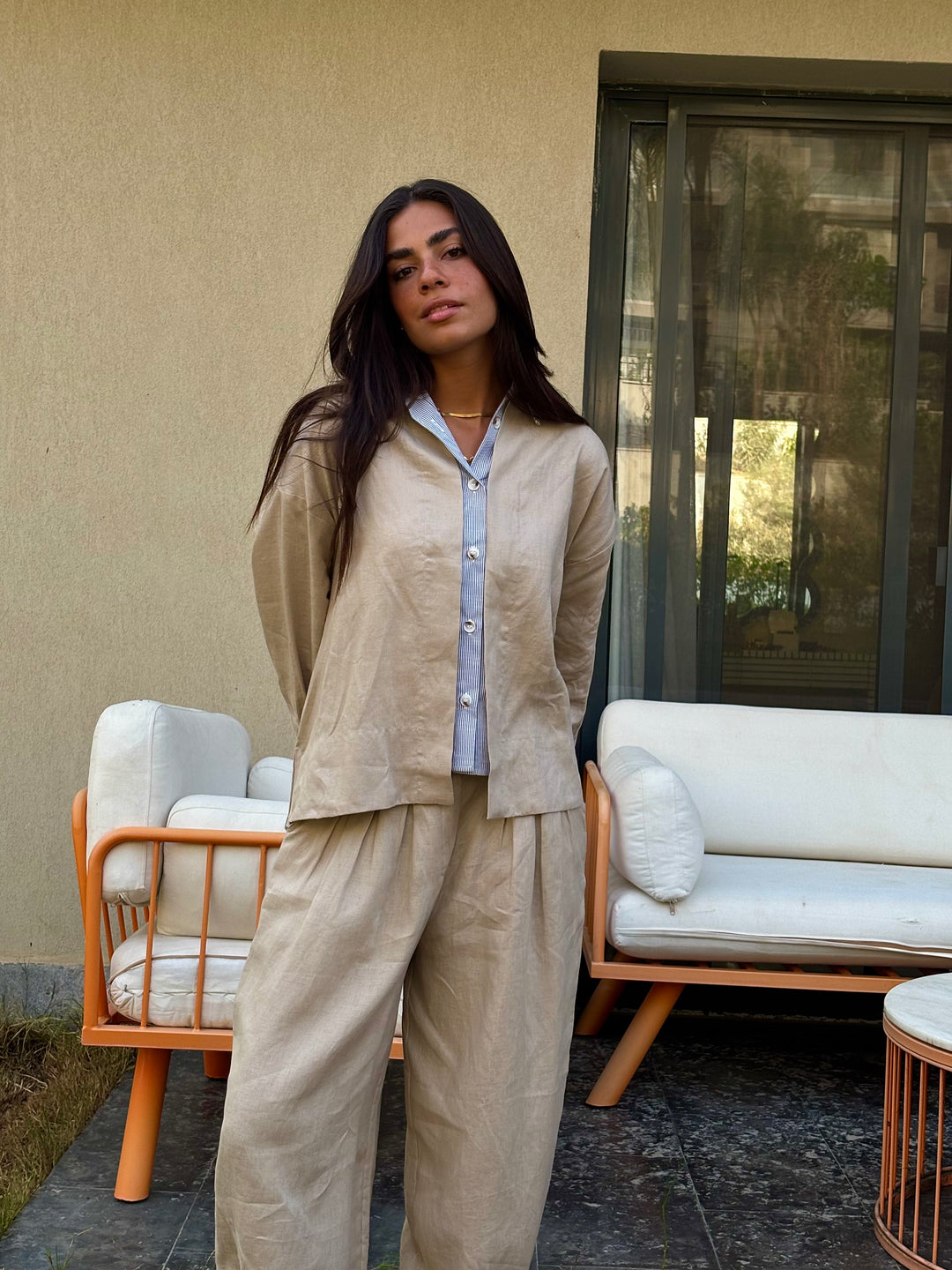 Two Tone Shirt - Beige