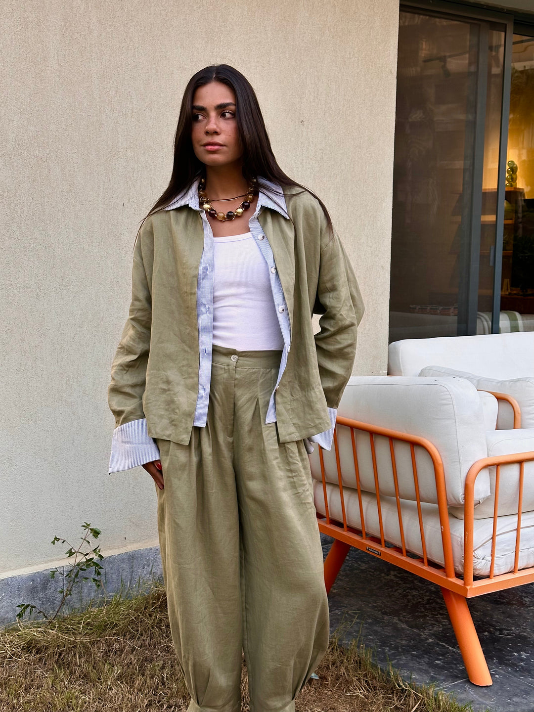 Barrel Pleat Pants - Olive