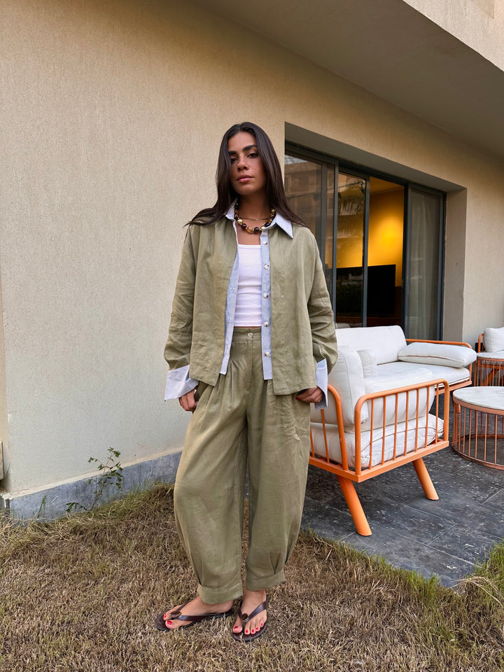 Barrel Pleat Pants - Olive
