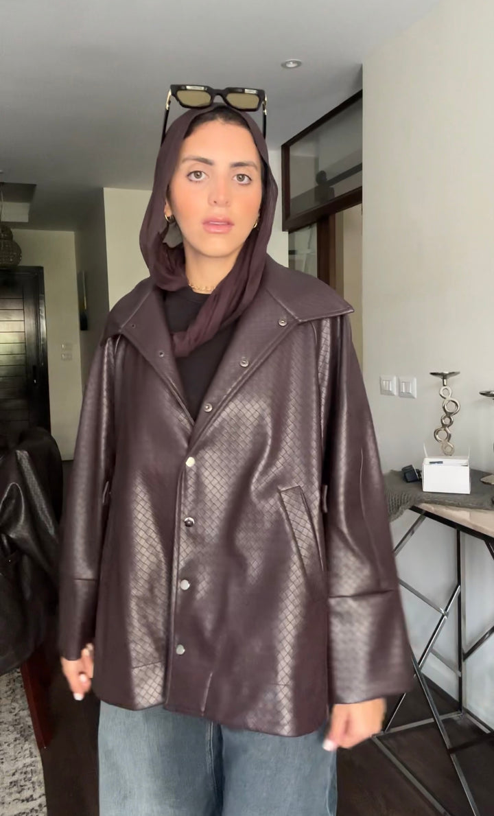 Interlaced Leather Jacket - Burgundy