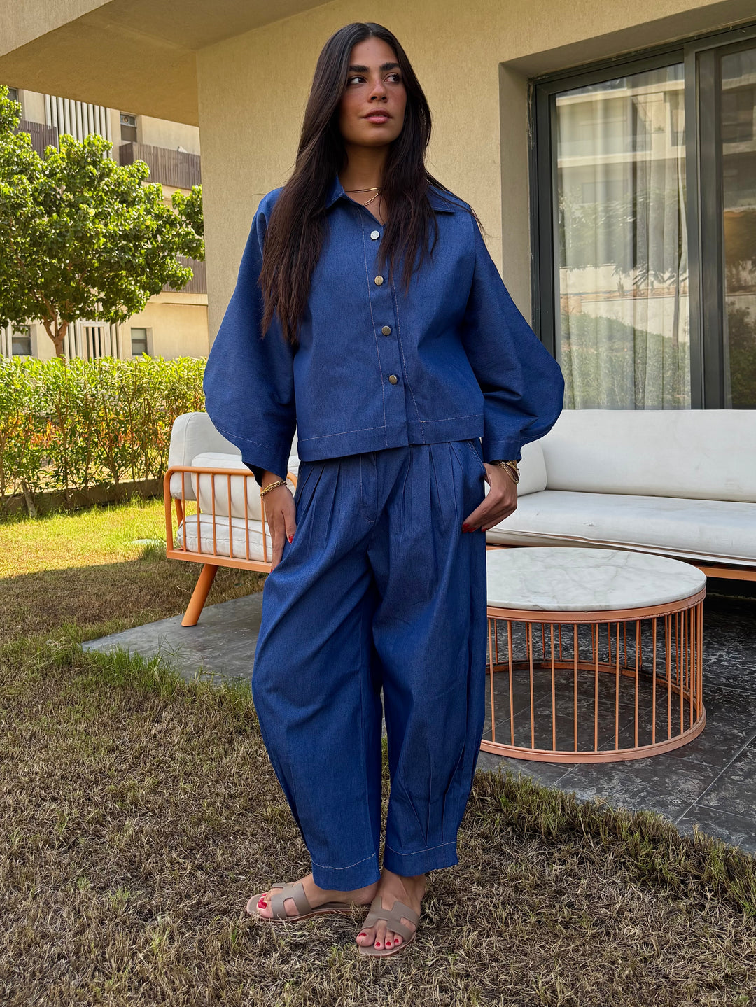 Puffy Denim Pants - Dark Blue