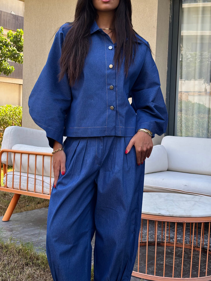 Puffy Denim Pants - Dark Blue