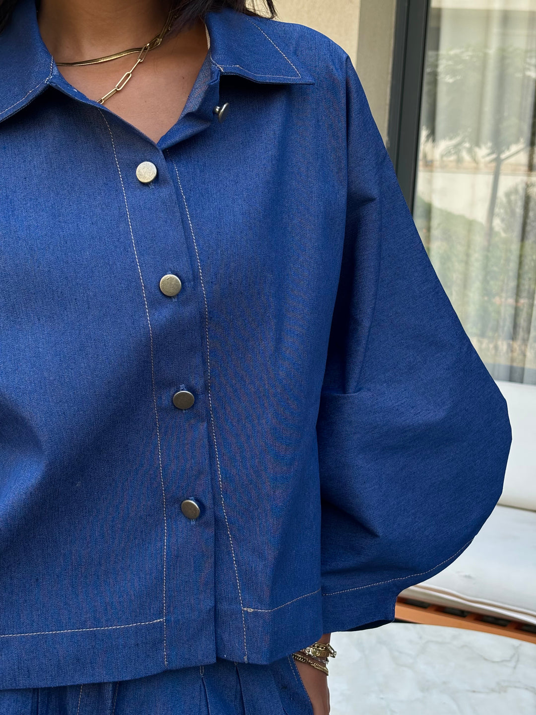 Puffy Denim Shirt - Dark Blue