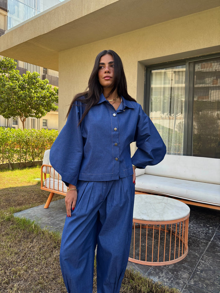 Puffy Denim Pants - Dark Blue