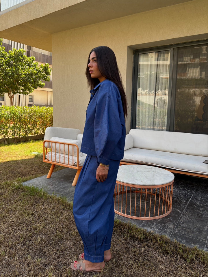 Puffy Denim Pants - Dark Blue