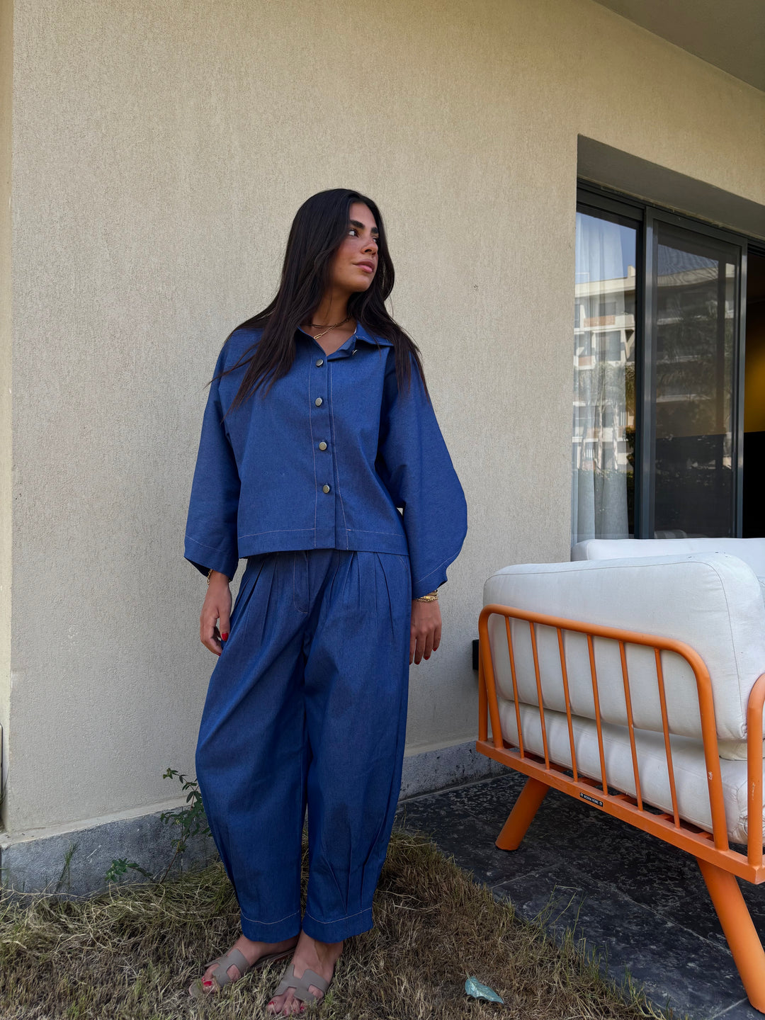 Puffy Denim Pants - Dark Blue
