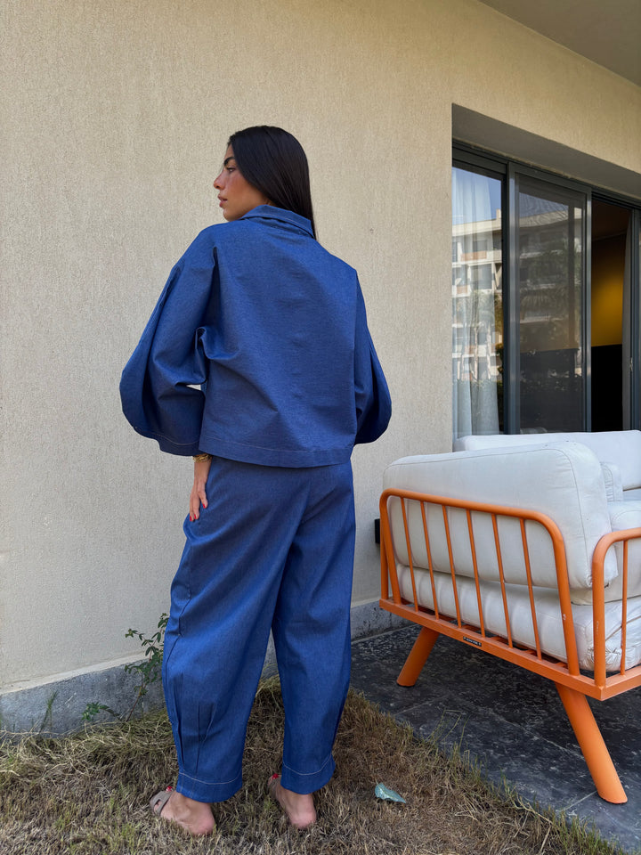 Puffy Denim Pants - Dark Blue