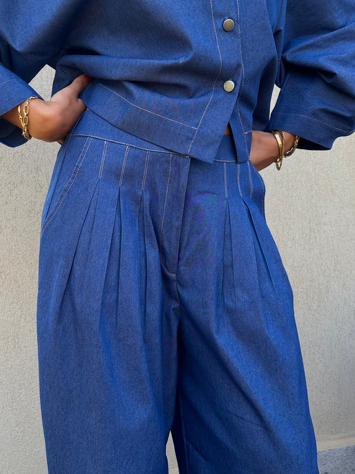 Puffy Denim Pants - Dark Blue
