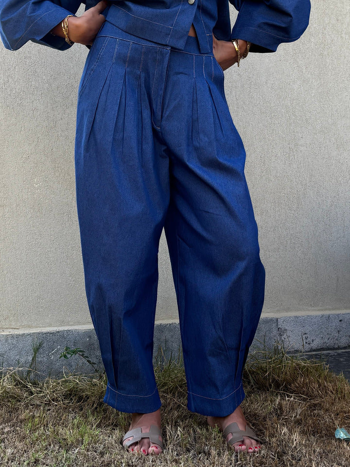 Puffy Denim Pants - Dark Blue