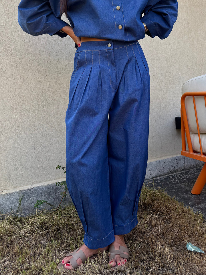 Puffy Denim Pants - Dark Blue