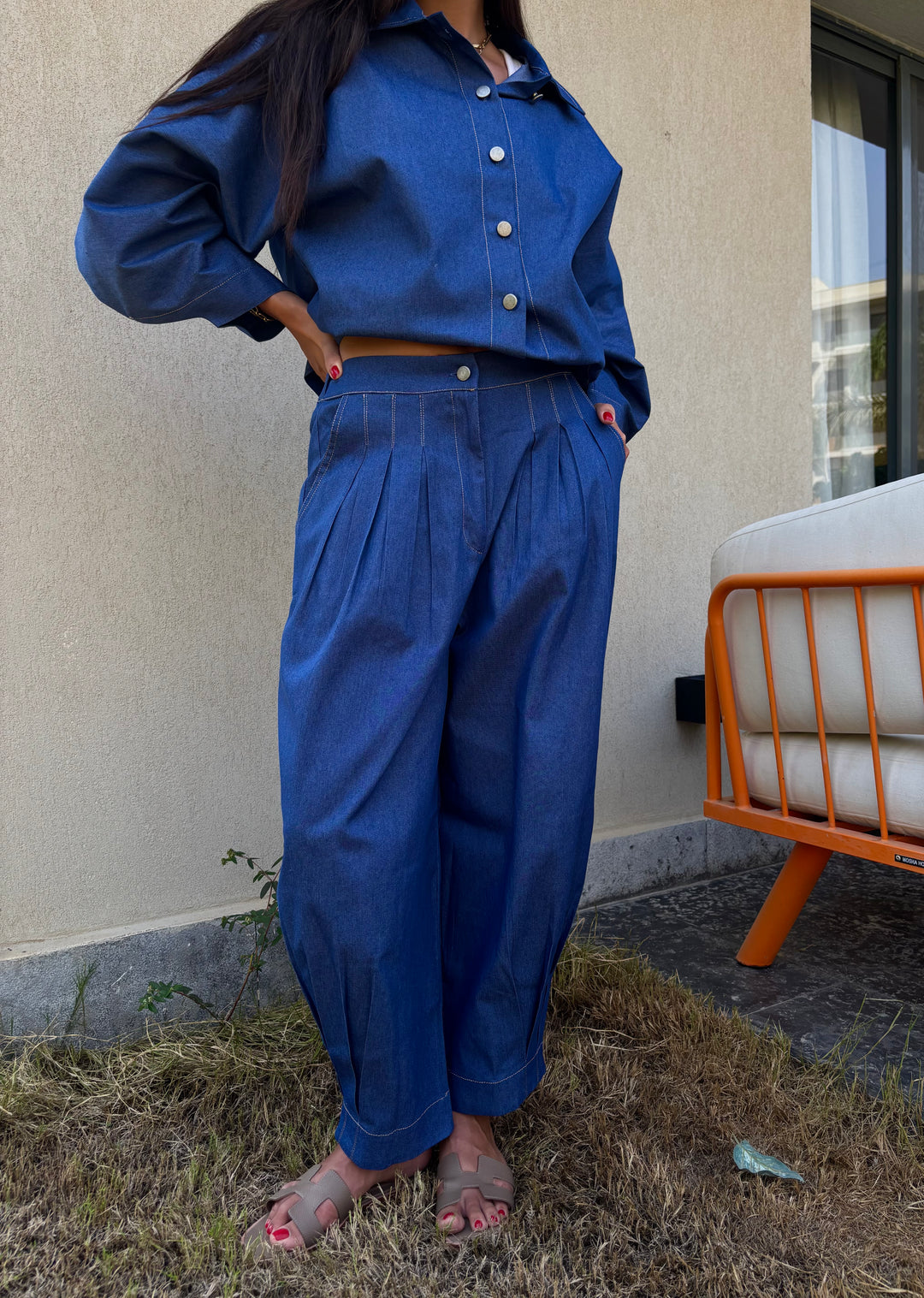 Puffy Denim Pants - Dark Blue