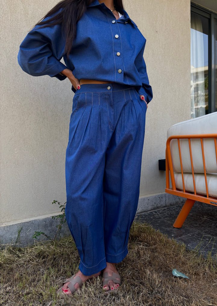 Puffy Denim Pants - Dark Blue