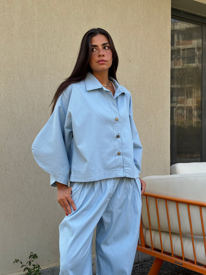 Puffy Denim Shirt - Light Blue