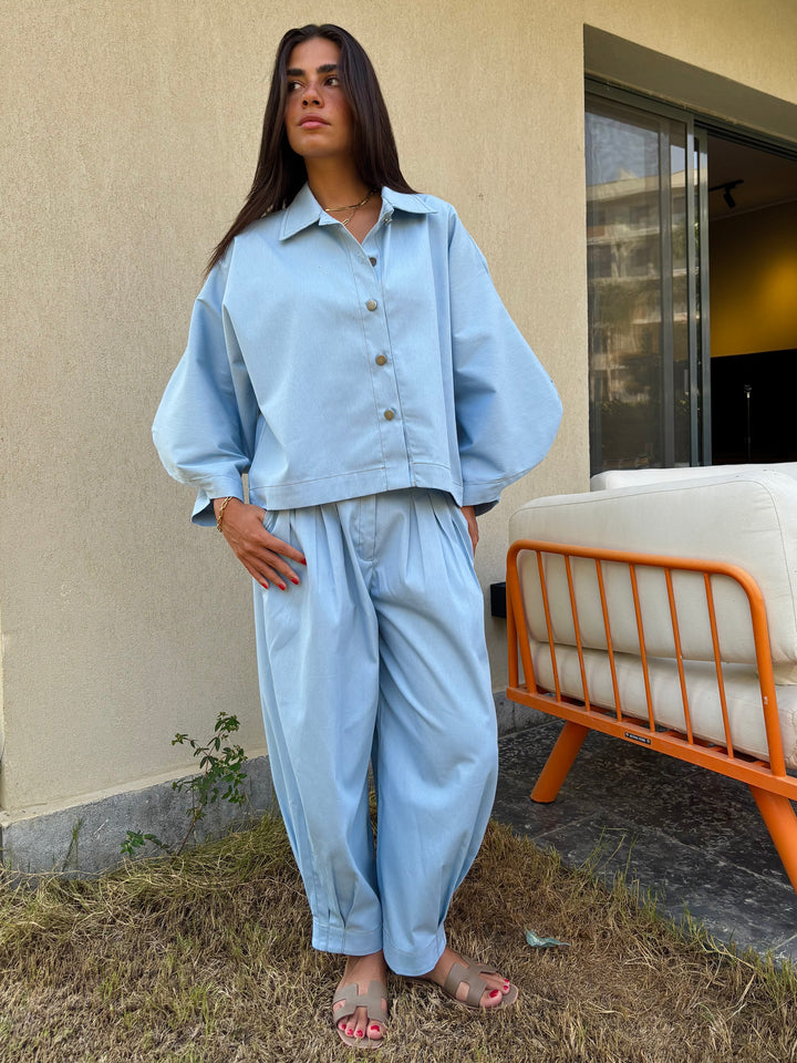 Puffy Denim Shirt - Light Blue