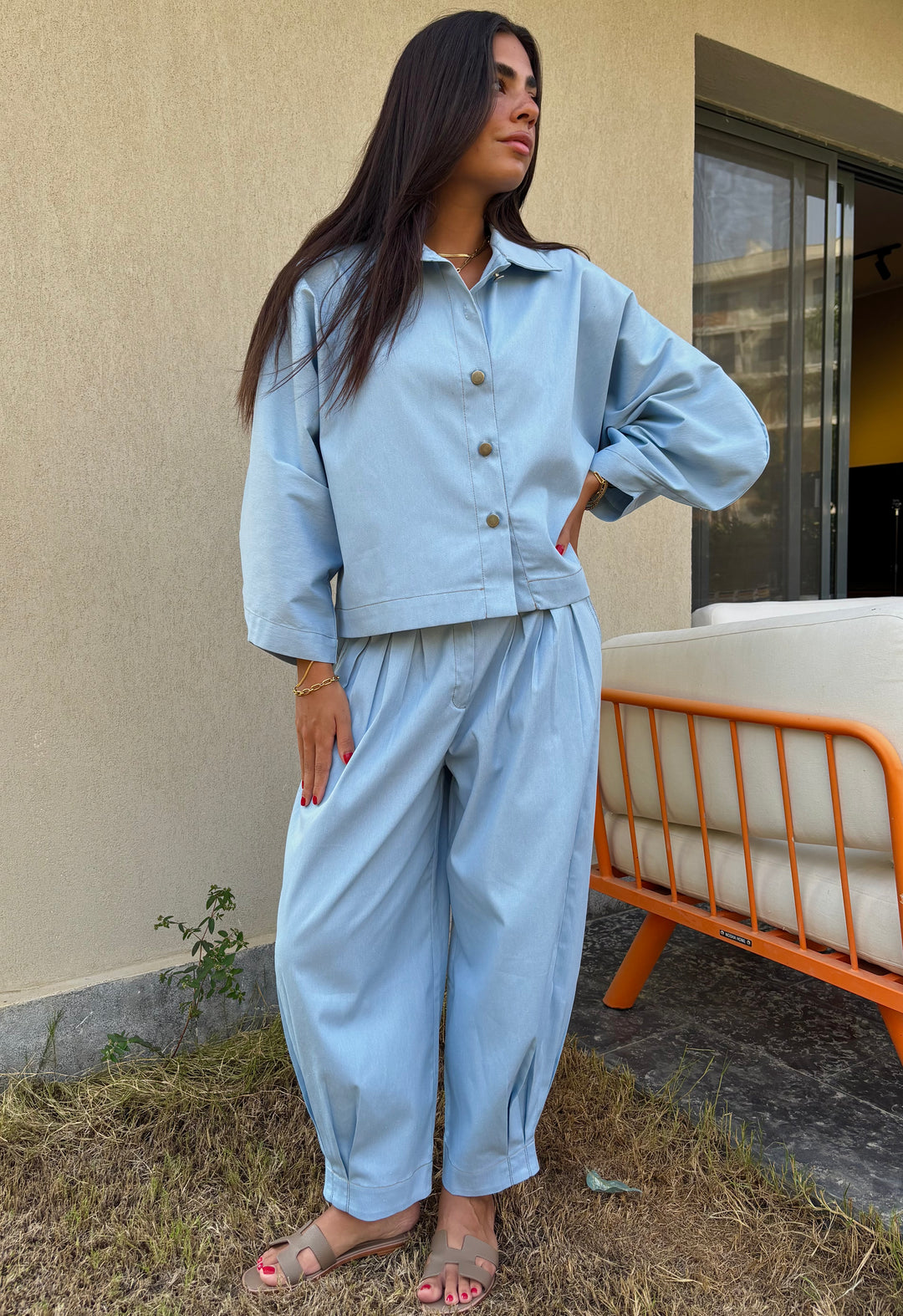 Puffy Denim Pants - Light Blue