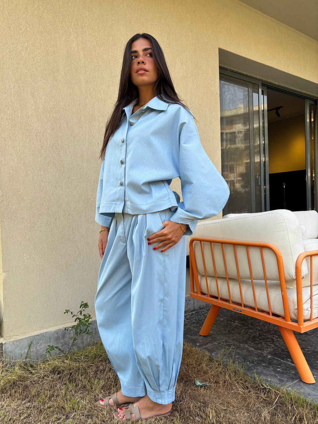 Puffy Denim Pants - Light Blue