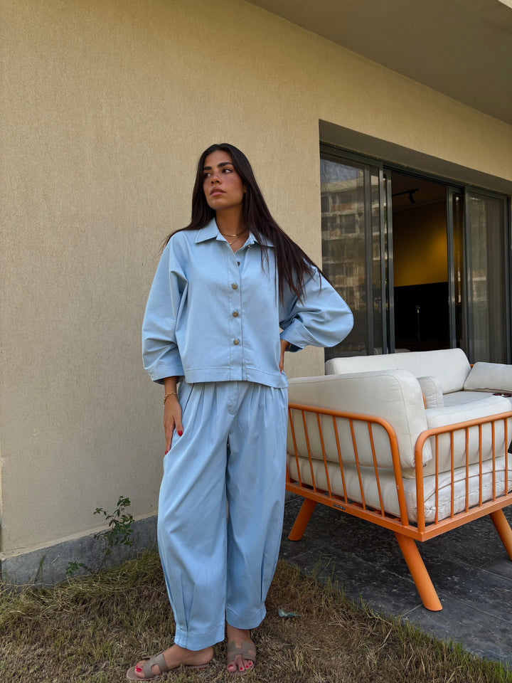 Puffy Denim Pants - Light Blue
