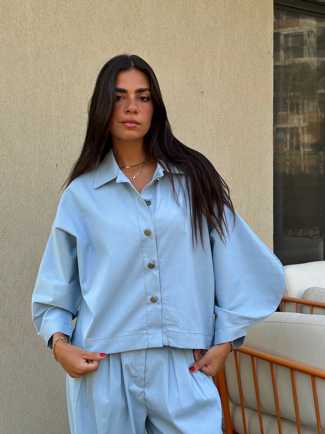 Puffy Denim Shirt - Light Blue