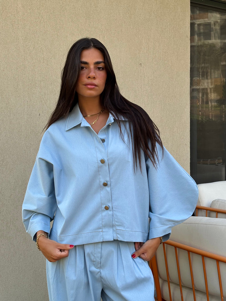 Puffy Denim Shirt - Light Blue