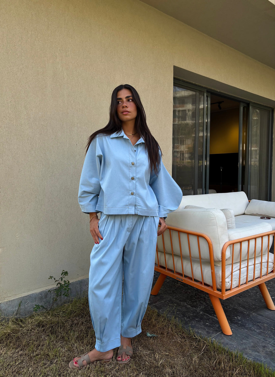 Puffy Denim Pants - Light Blue