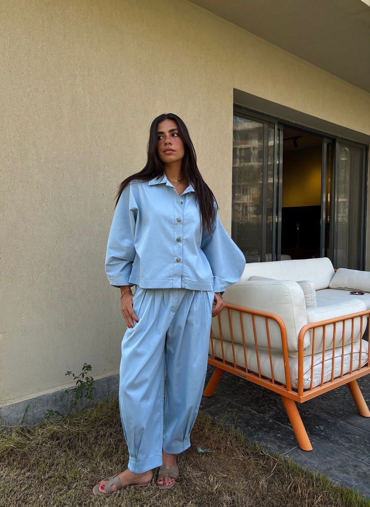 Puffy Denim Pants - Light Blue