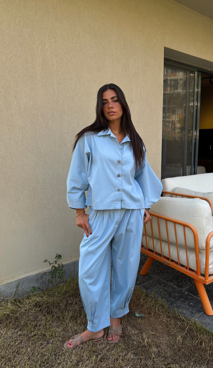 Puffy Denim Pants - Light Blue