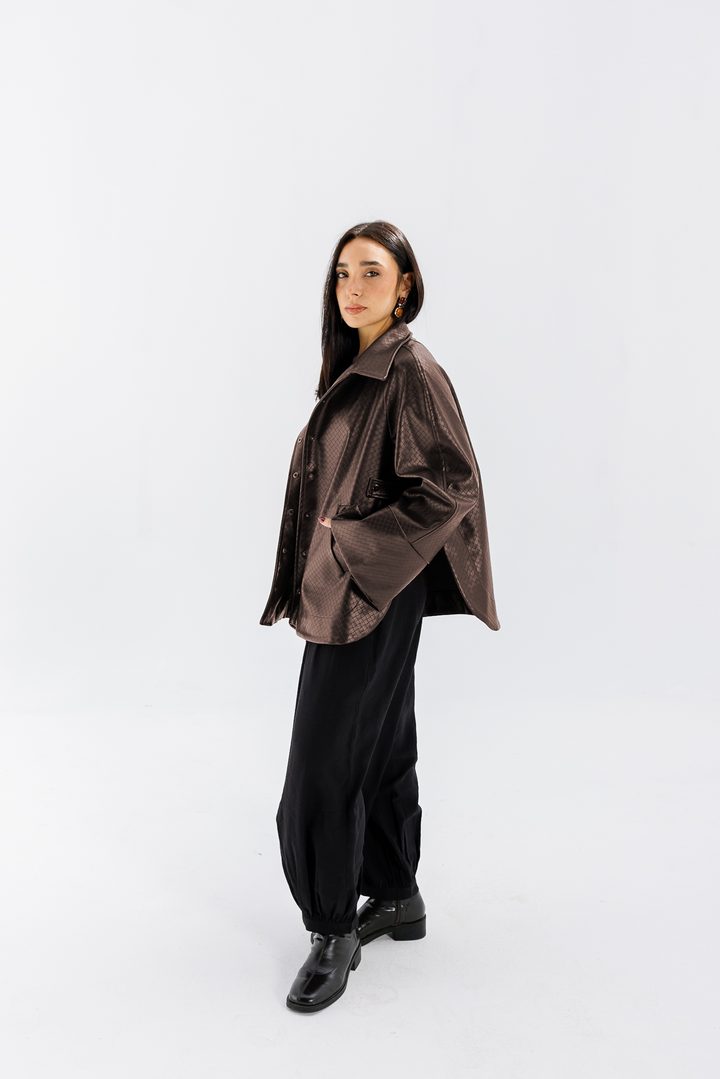 Interlaced Leather Jacket - Brown