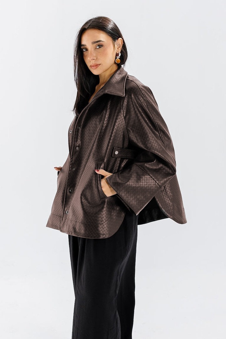 Interlaced Leather Jacket - Brown