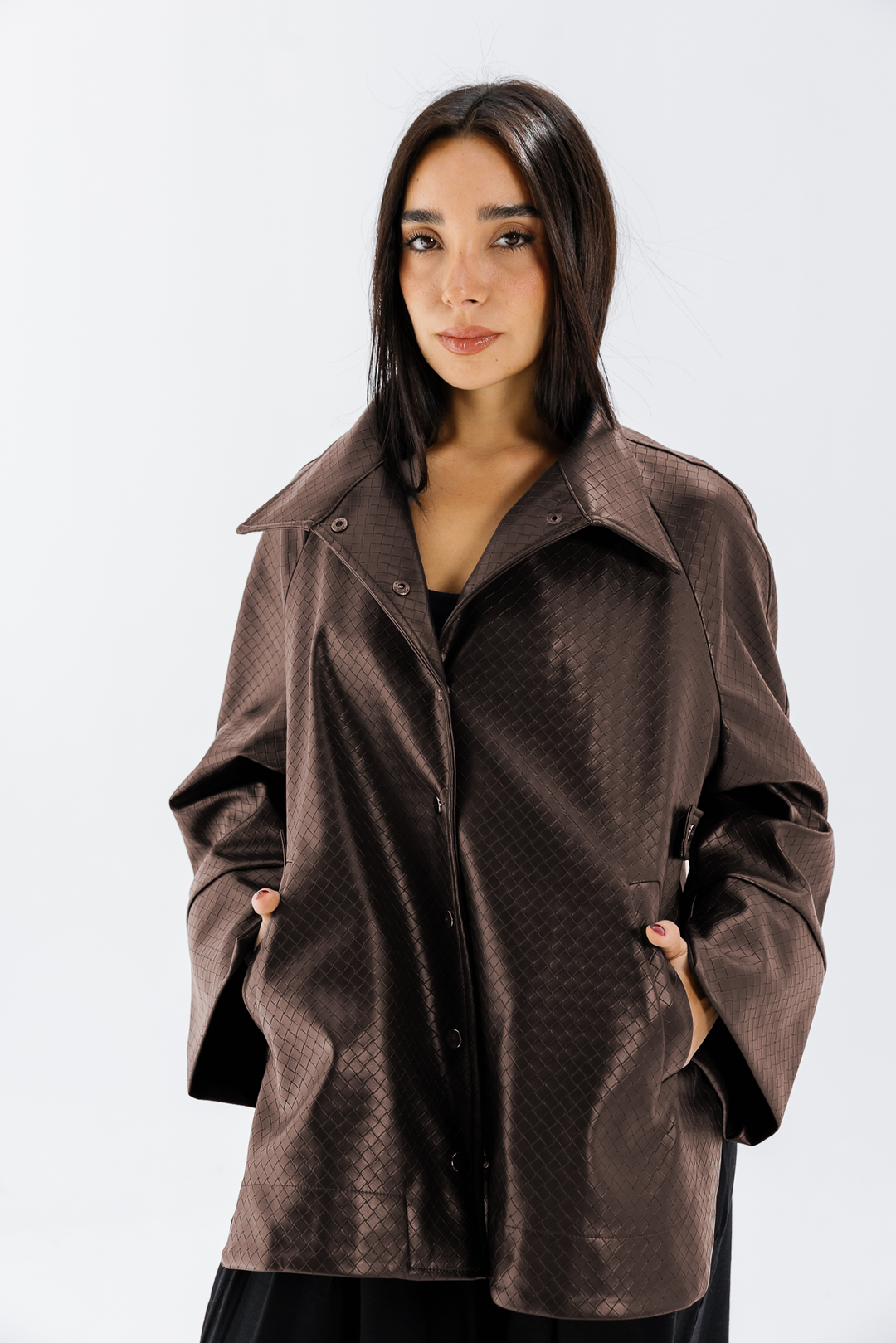 Interlaced Leather Jacket - Brown