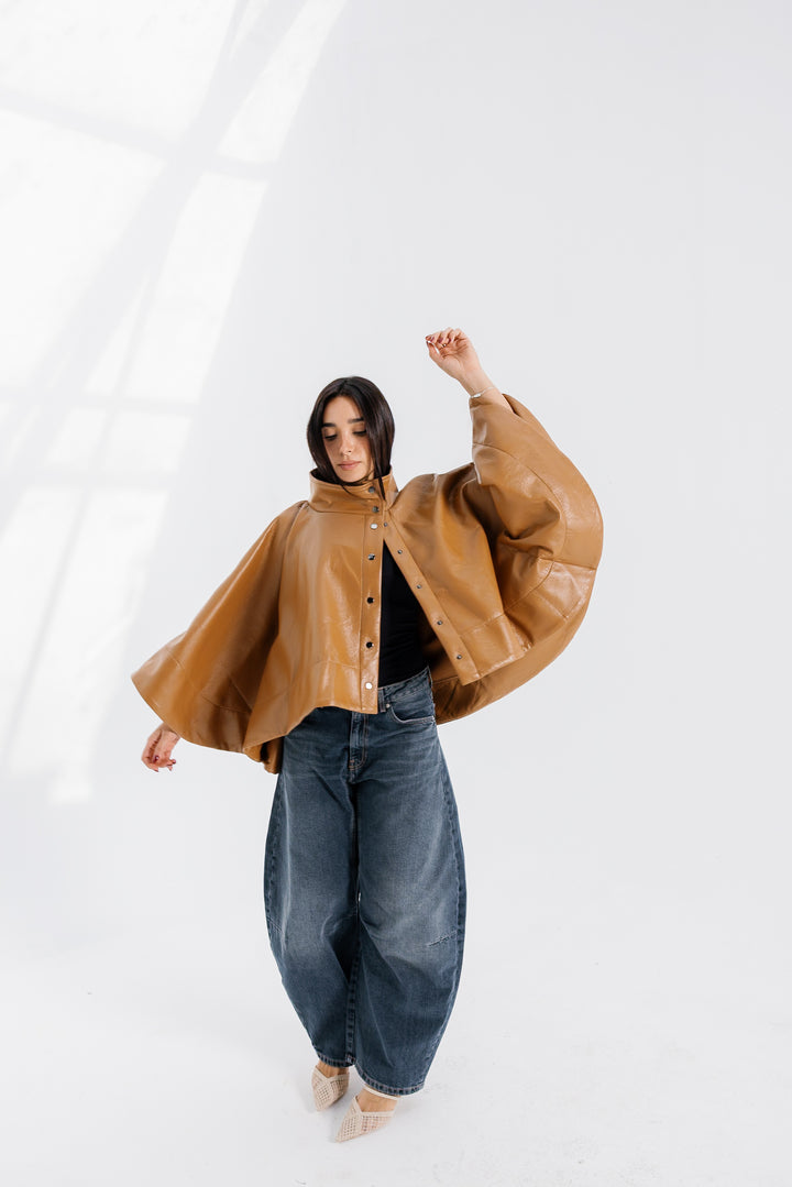 Leather Cape Jacket - Camel