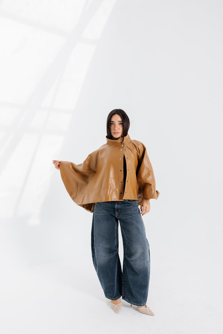 Leather Cape Jacket - Camel