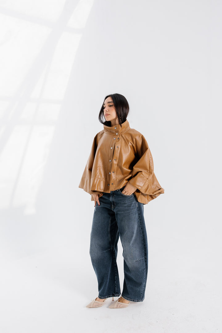 Leather Cape Jacket - Camel