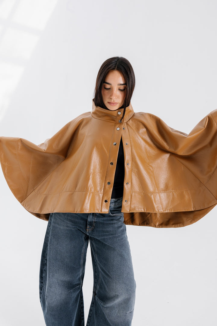 Leather Cape Jacket - Camel