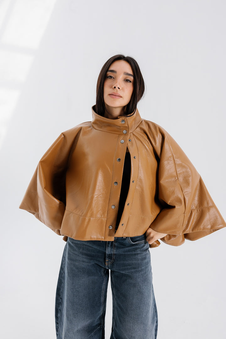 Leather Cape Jacket - Camel