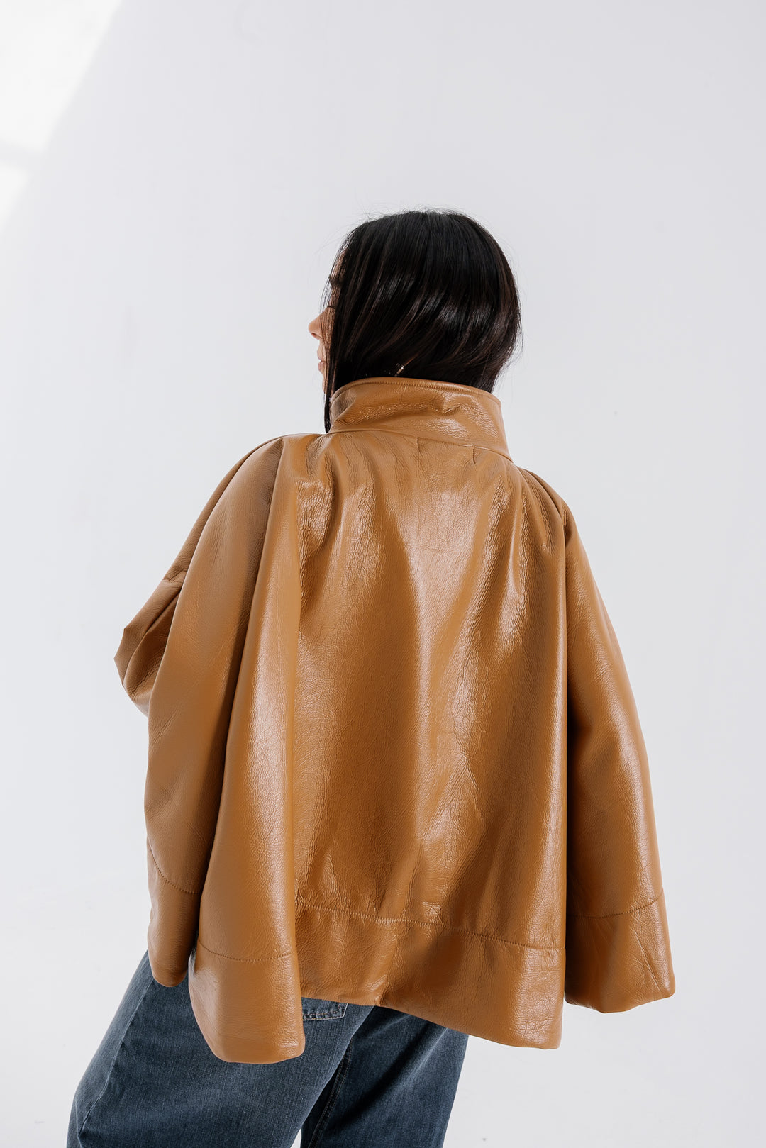 Leather Cape Jacket - Camel