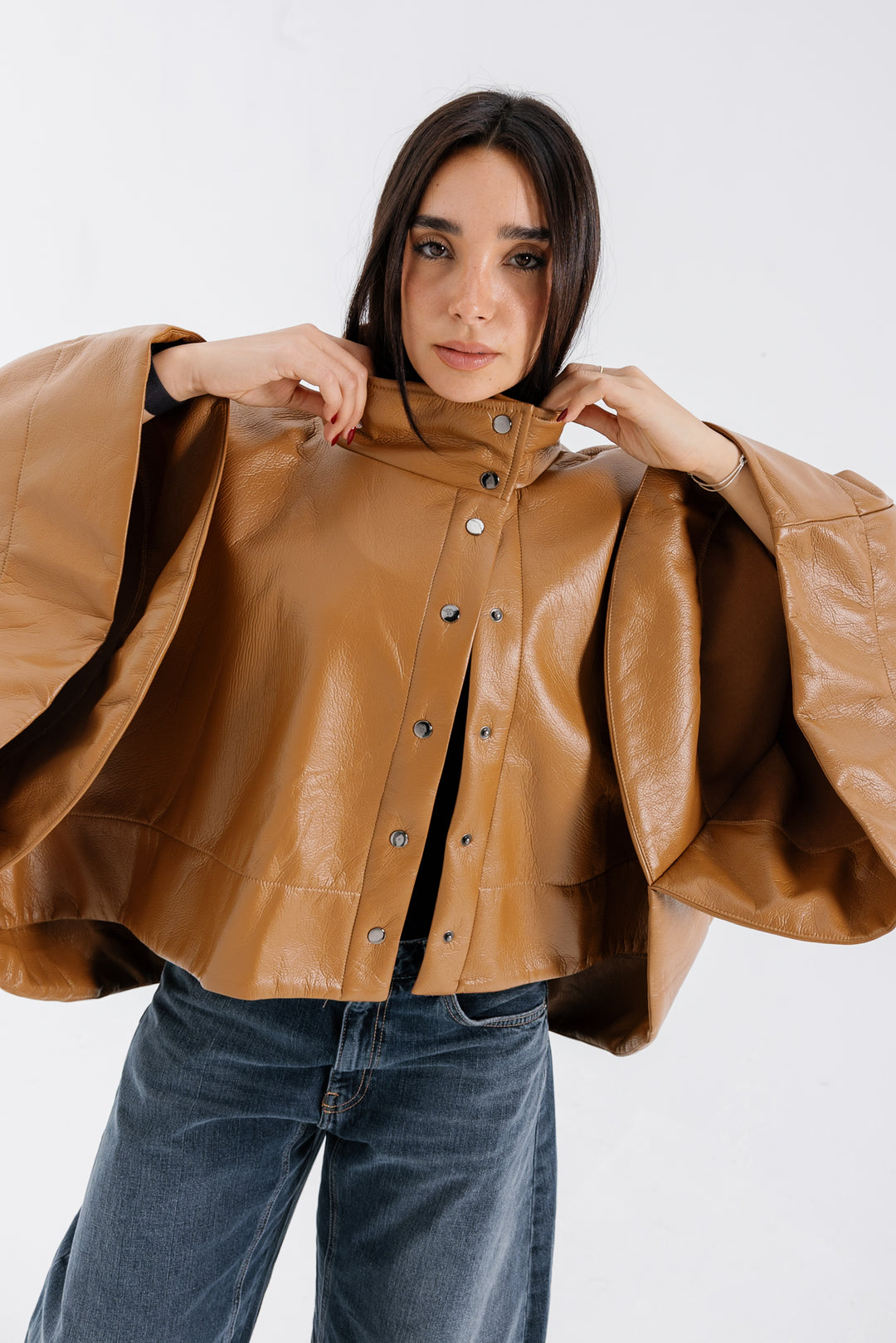 Leather Cape Jacket - Camel