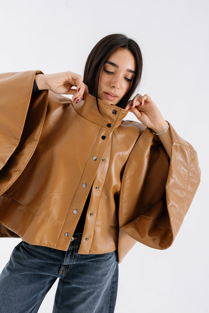 Leather Cape Jacket - Camel