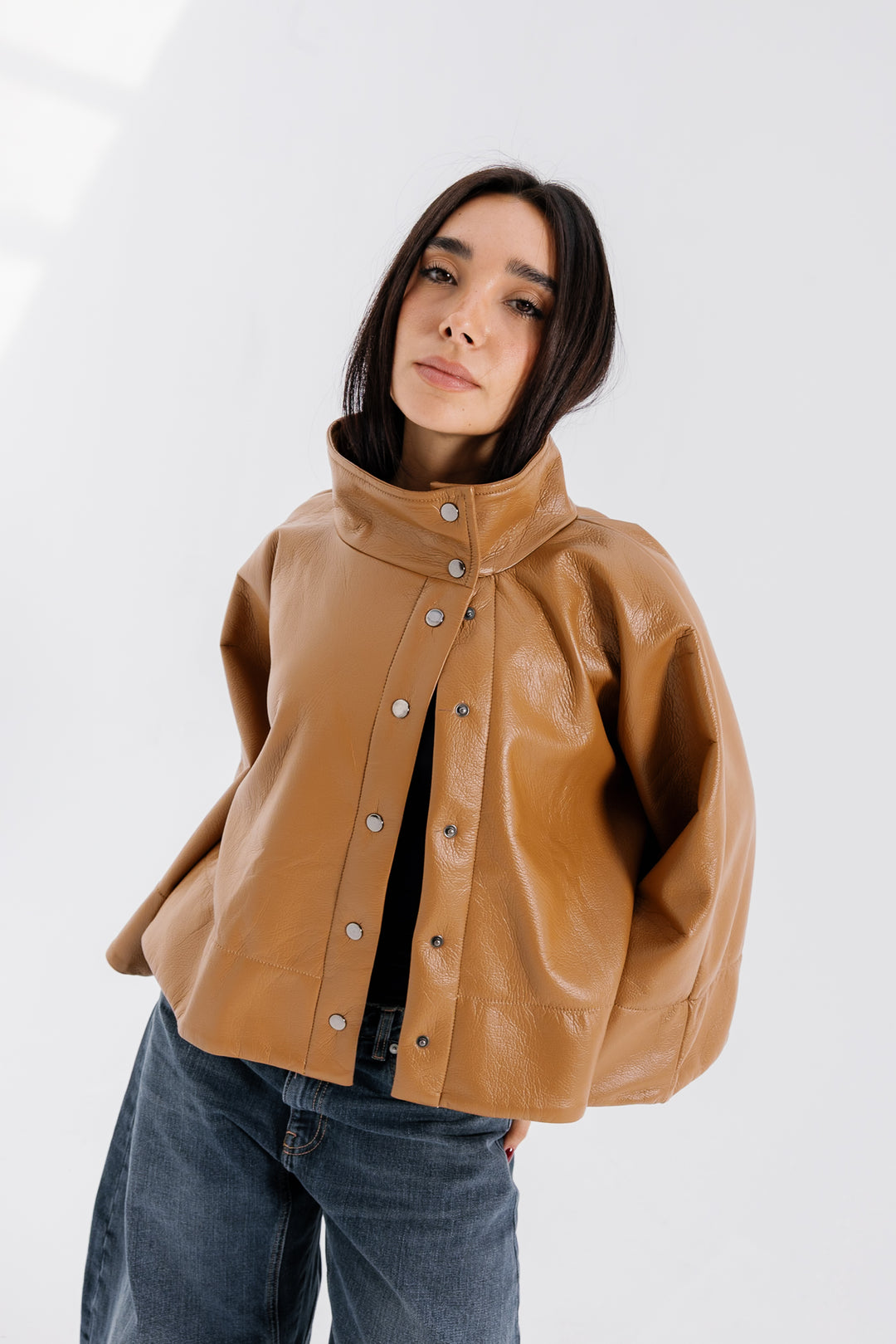 Leather Cape Jacket - Camel