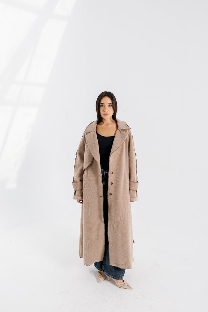 Stitched Wool Coat - Beige