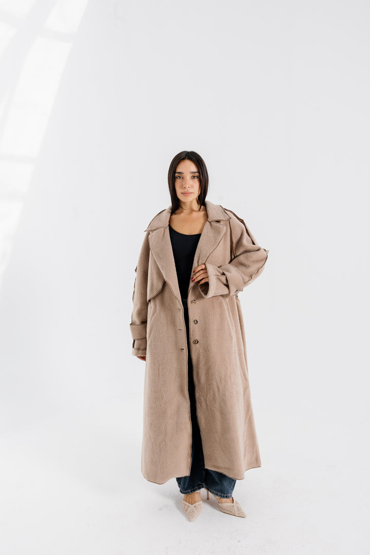 Stitched Wool Coat - Beige