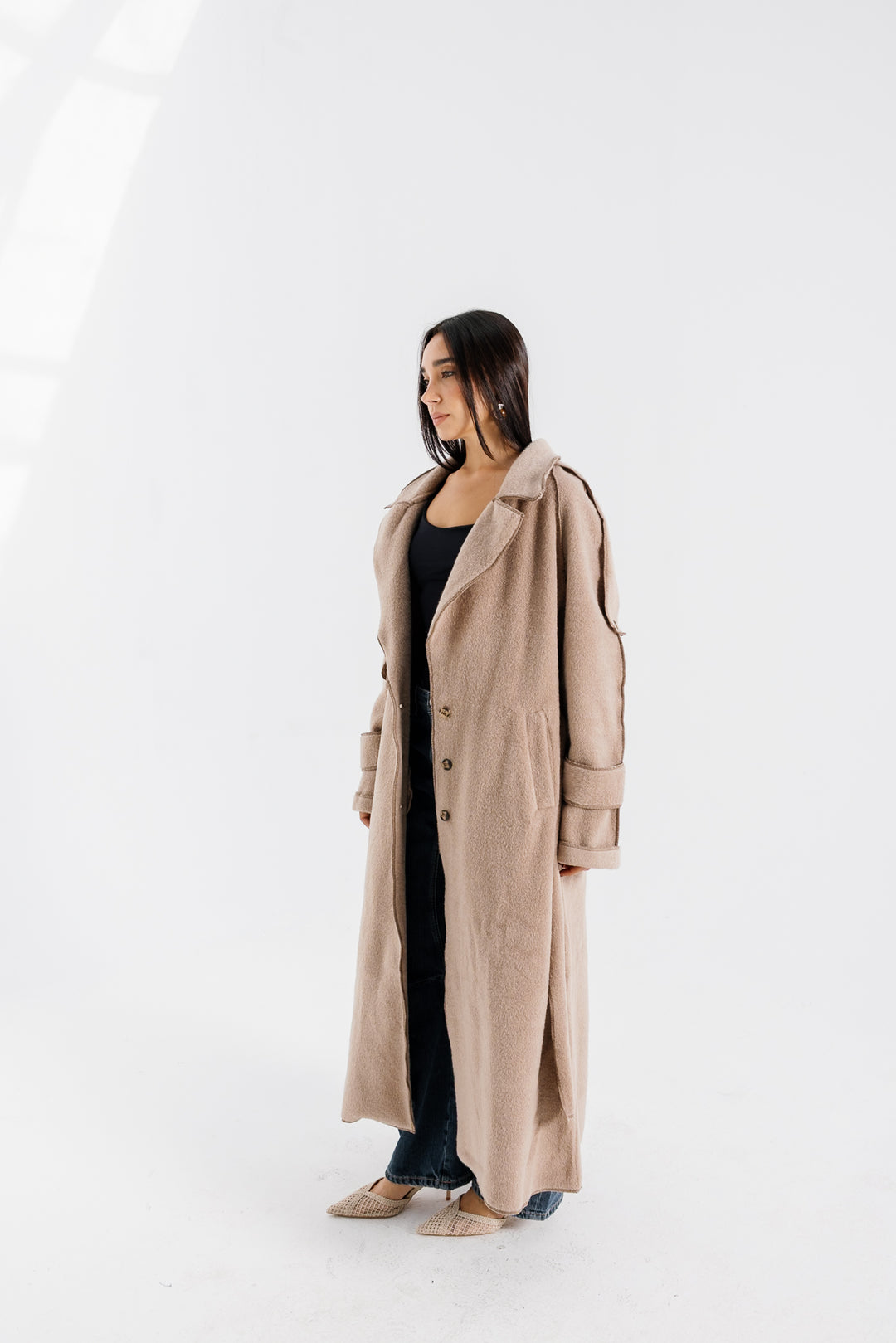 Stitched Wool Coat - Beige