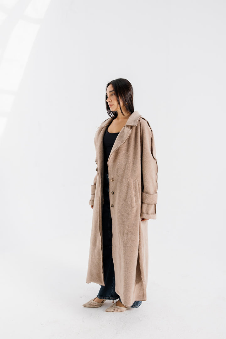 Stitched Wool Coat - Beige
