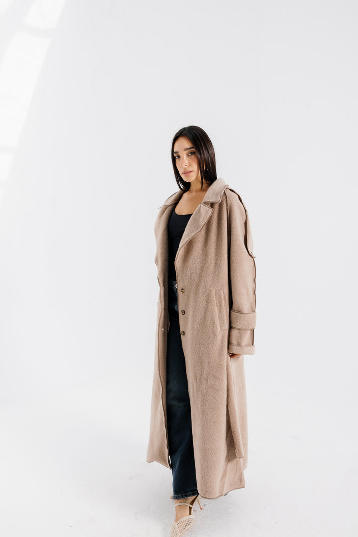 Stitched Wool Coat - Beige