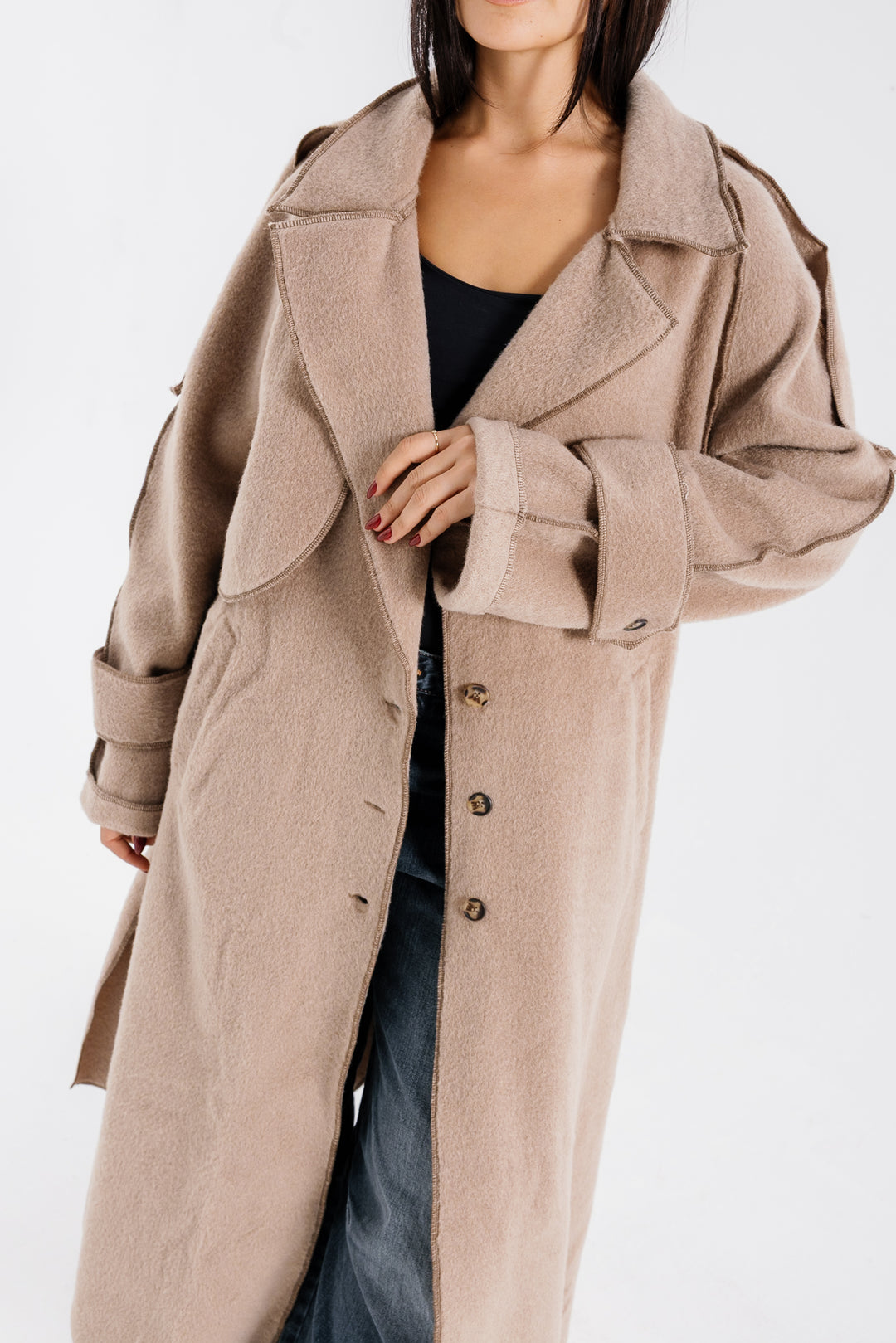 Stitched Wool Coat - Beige