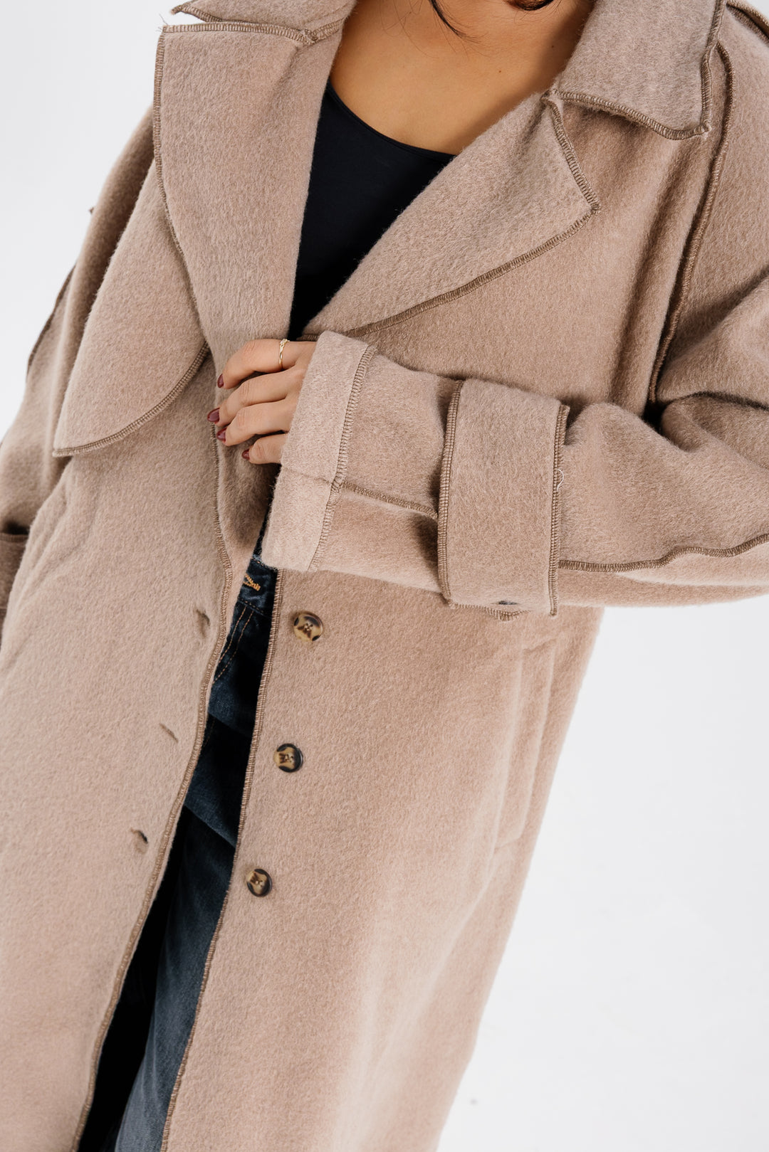 Stitched Wool Coat - Beige