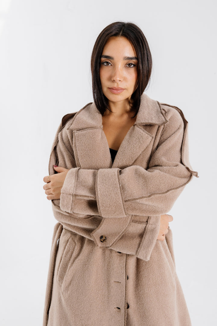 Stitched Wool Coat - Beige