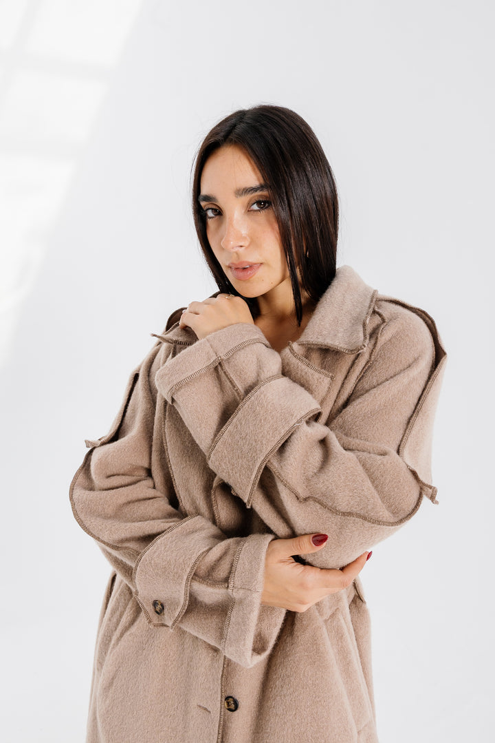 Stitched Wool Coat - Beige