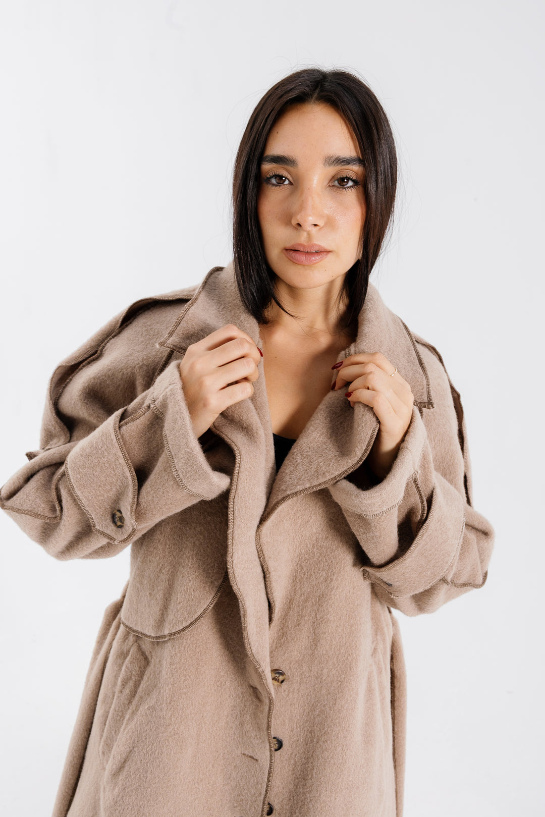 Stitched Wool Coat - Beige