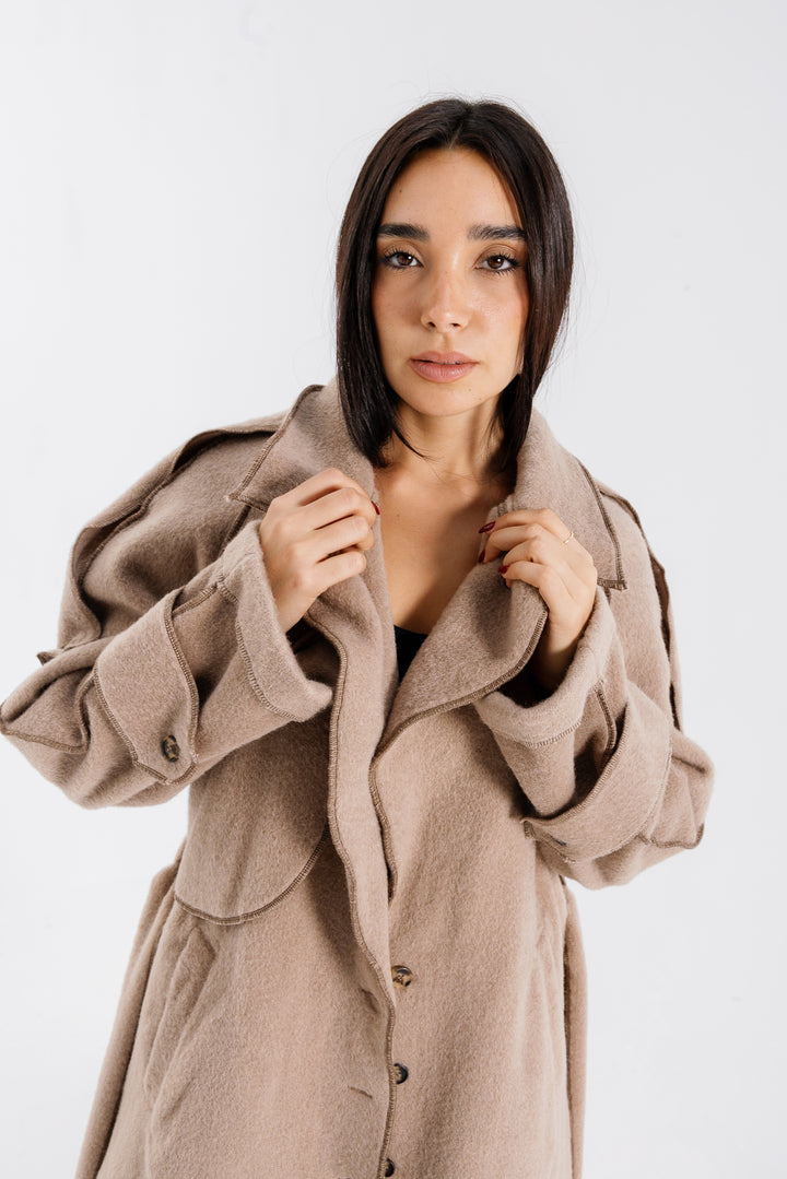 Stitched Wool Coat - Beige