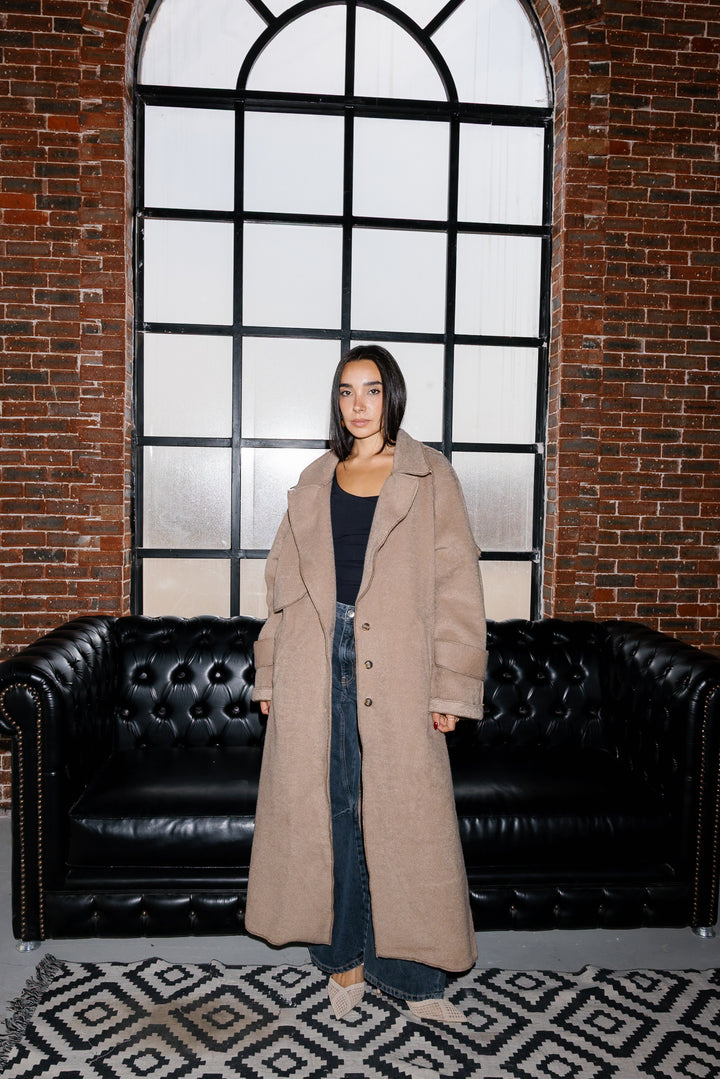 Stitched Wool Coat - Beige